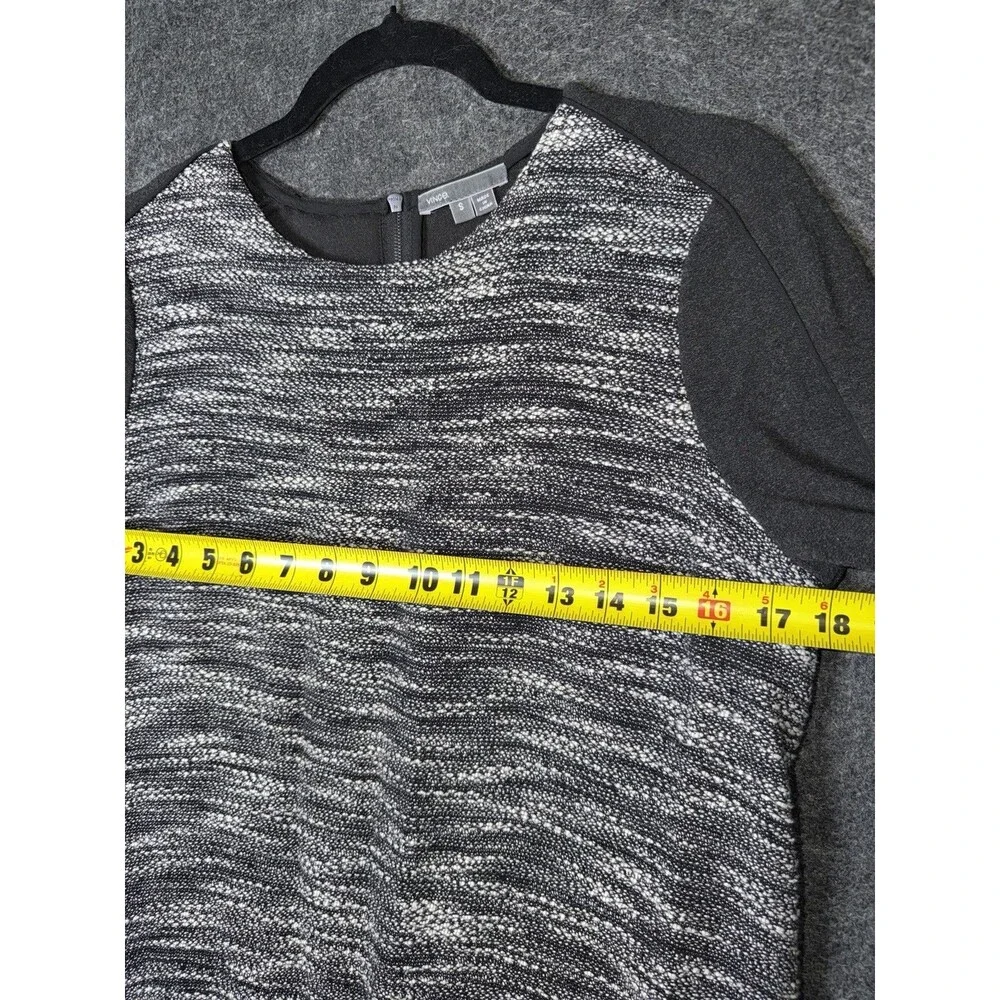 Vince. Mixed Media Shift Dress Black Gray Tweed Wool Blend Pockets Size S Small